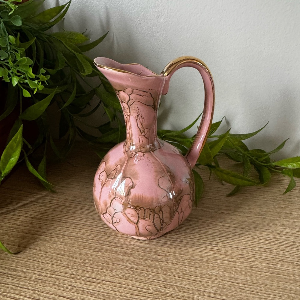 Elegant Pink and Gold Mini Ceramic Vase